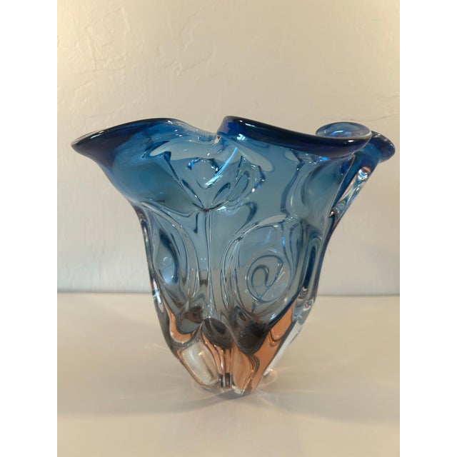 Art Deco Late 20th Century Amber to Blue Art Glass Vase For Sale - Image 3 of 6