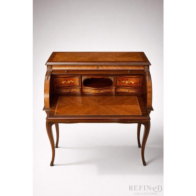 Wood English Cylinder Roll Top Secretary Desk by H & L L Epstein — Cabinetmaker E. W. Vickerman For Sale - Image 7 of 16