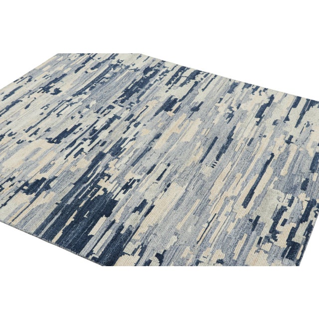 Rug & Kilim Rug & Kilim’s Abstract Rug in Blue, Cream and White Geometric Patterns For Sale - Image 4 of 8