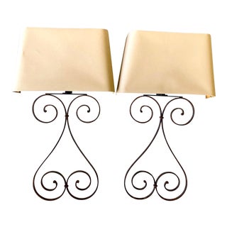 Vintage Tall Iron Sconces With Custom Half Shade - a Pair For Sale