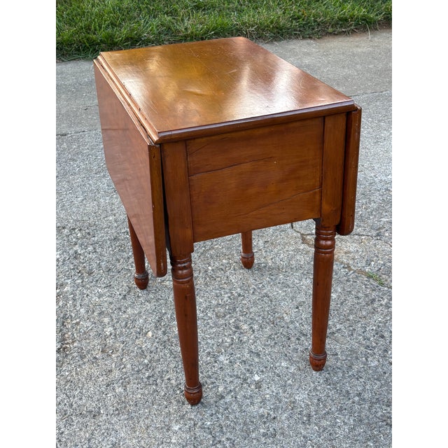 Wood American Antique Drop Leaf Side Table With Two Drawers For Sale - Image 7 of 11