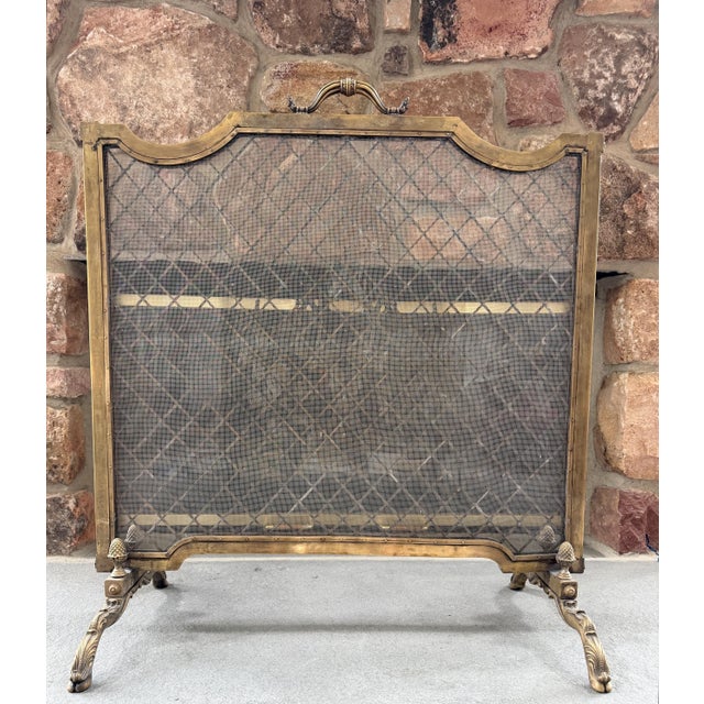 French Late 20th Century Super Heavy French Louis XV Style Brass Fireplace Screen Fire Screen 30"h X 27"w X 13"d For Sale - Image 3 of 12
