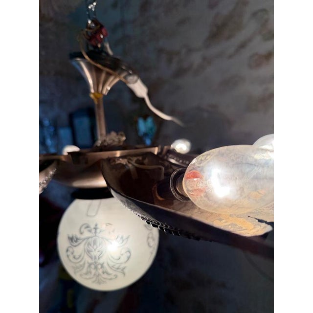 Gold French Art Deco Gilt Bronze and Glass Starburst Pendant Light, 1935 For Sale - Image 8 of 10