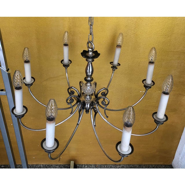 Chandelier and Wall Sconces in Silver and Crystal Glass, 1940s, Set of 3 For Sale - Image 3 of 18