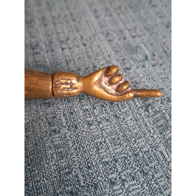 Historic 19th C Brass Torah Pointer Heavy 131g Yad 11" European Judaica Repair For Sale In Boston - Image 6 of 15