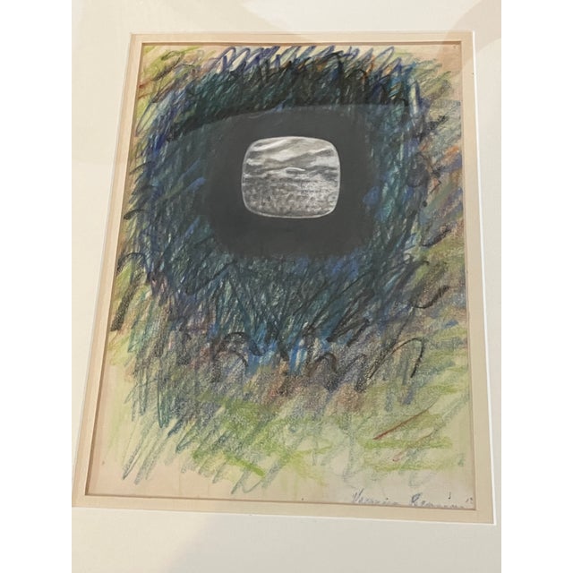 A hand signed signed Untitled dynamic pastel by Veronica Benning is presented in a gold contemporary frame with a clean...