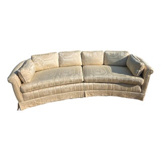 **Price Drop** Vintage Hollywood Regency Chinoiserie Curved Ivory Sofa For Sale