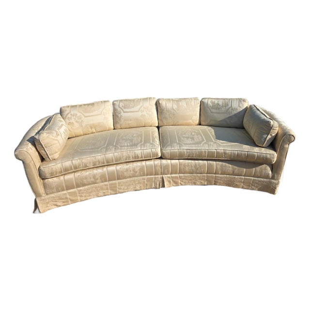**Price Drop** Vintage Hollywood Regency Chinoiserie Curved Ivory Sofa For Sale
