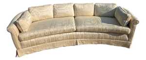 Vintage Hollywood Regency Chinoiserie Curved Ivory Sofa