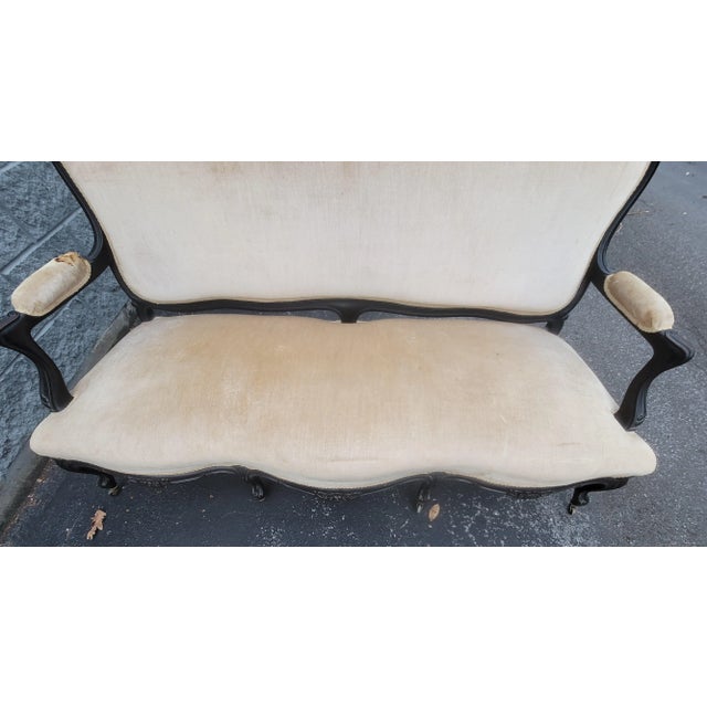 1890s Louis XV Carved, Ebonized and Upholstered Sofa. Beautiful hand carving and nicely ebonized. High Quality Velvet...