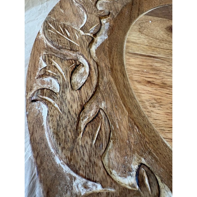 Wood Vintage Pier 1 Imports Carved Wood Leaf and Vine 14” Charger Plates — Set of 4 For Sale - Image 7 of 9
