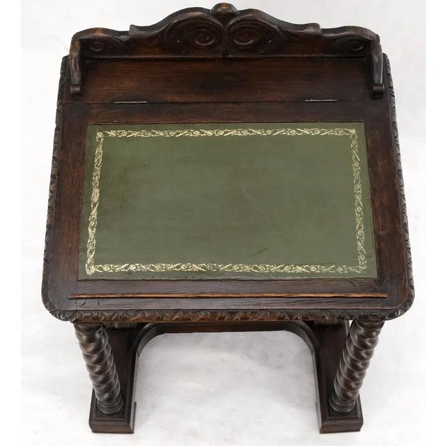 19th Century Davenport Heavily Carved Oak Desk w/ Rope Twist Supports 4 Drawers For Sale - Image 12 of 13