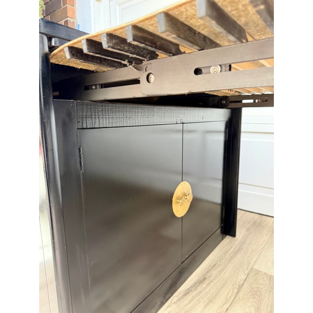 Mid-Century Black Lacquer Chinoiserie Convertible Dining Table Cabinet For Sale - Image 13 of 15