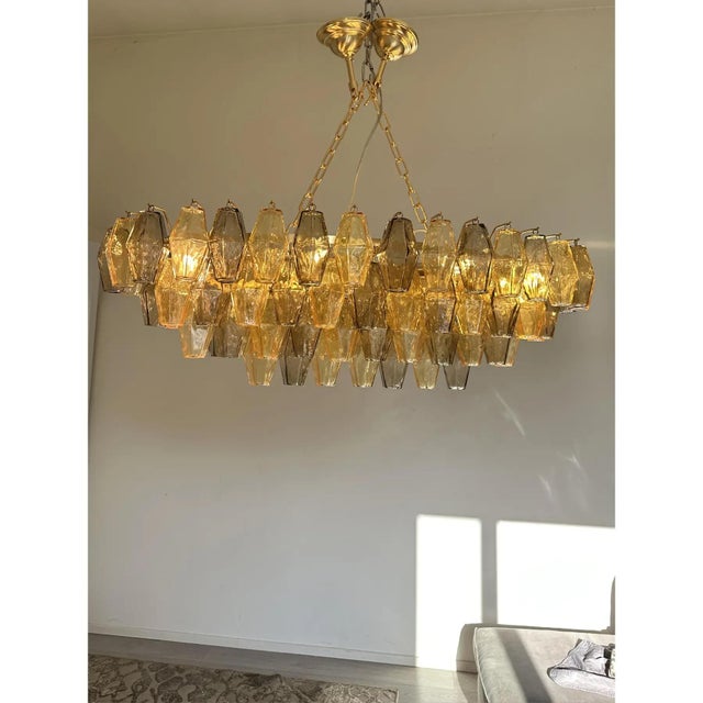 Amber and Fumè Poliedri Murano Glass Chandelier in Venini Style by Simoeng for Simoeng For Sale - Image 4 of 8