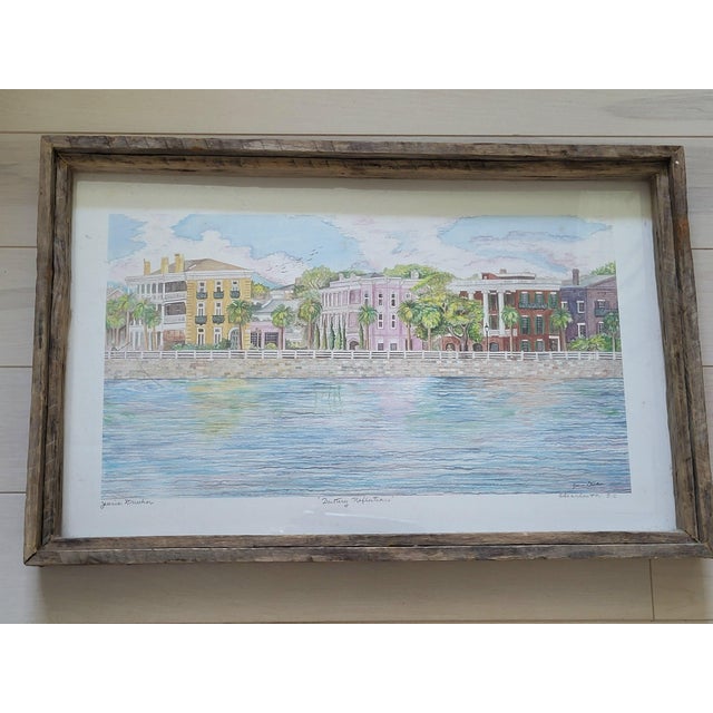 Late 20th Century Jeanie Drucker Battery Reflections Charleston Sc Framed Watercolor Print 17x11 For Sale - Image 11 of 11