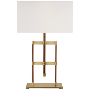 Ray Booth by Visual Comfort Signature Alda 25" Adjustable Table Lamp in Antique-Burnished Brass and Walnut with Linen Shade