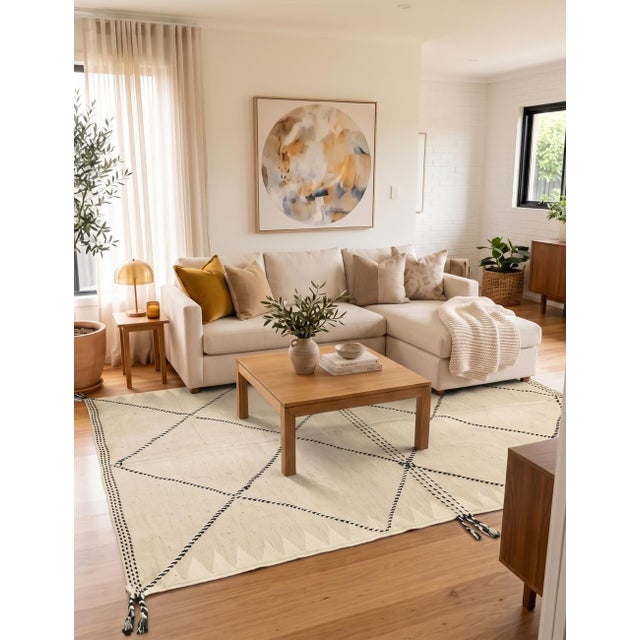 Modern Boujad Rug | Flatwoven Wool Rug with Diamond Lattice Design This modern Boujad rug is worked in a flat, tightly...