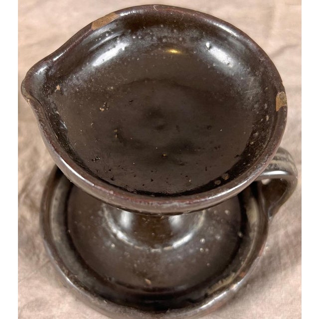 19th Century Signed "Chambers" American Redware Grease Lamp A rare and authentic piece of 19th-century Americana, this...