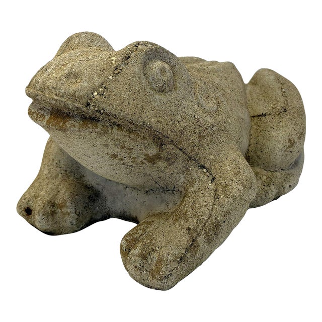 Vintage Cast Concrete Frog Garden Statue Symbolizing Rebirth, Fertility and Good Fortune For Sale