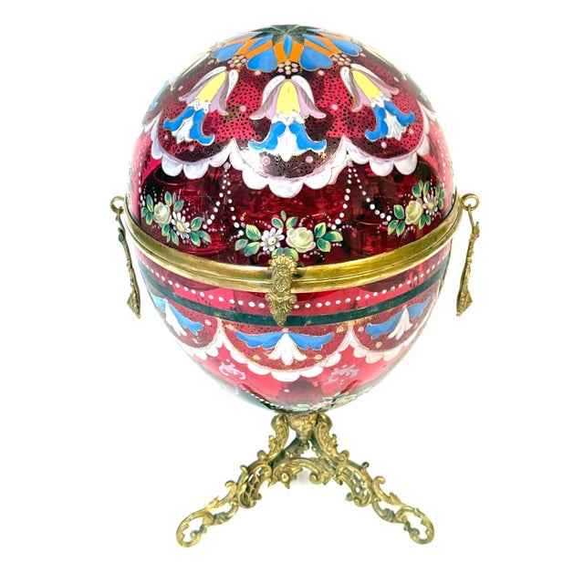 Mid-Century Modern 1880s Magnificent Moser Cranberry Glass Imperial Egg-Form Tantalus Service For Sale - Image 3 of 18