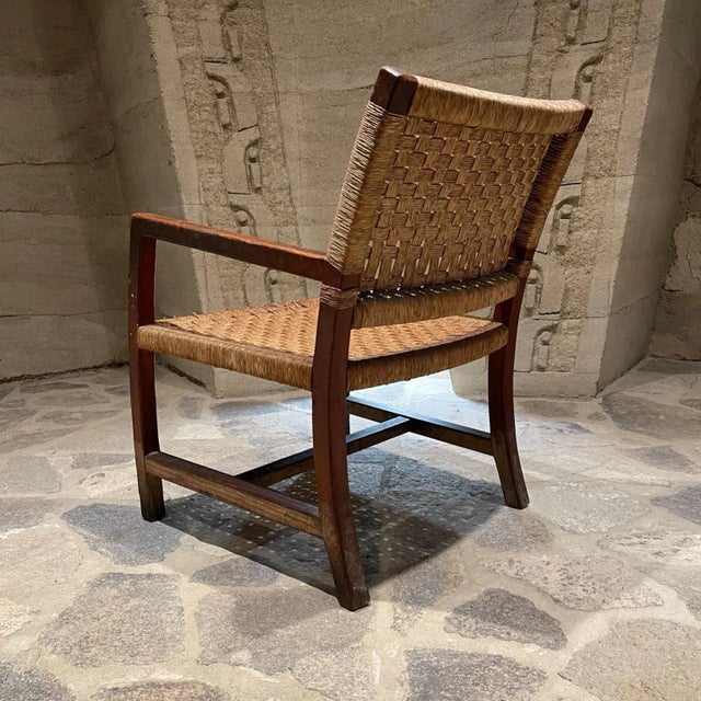 Clara Porset Style Armchair, Red Pine Wood & Seagrass, Mexico, 1940s For Sale - Image 10 of 14