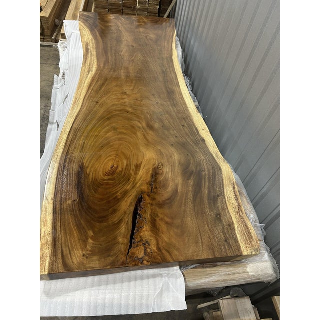 Live Edge Single-Slab Monkeypod Dining Table, Bullseye Figure and Natural Void For Sale - Image 4 of 4