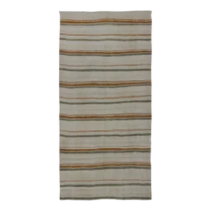 Large Kilim Vintage Rug With Green-Gray and Cognac Color in Stripe Design