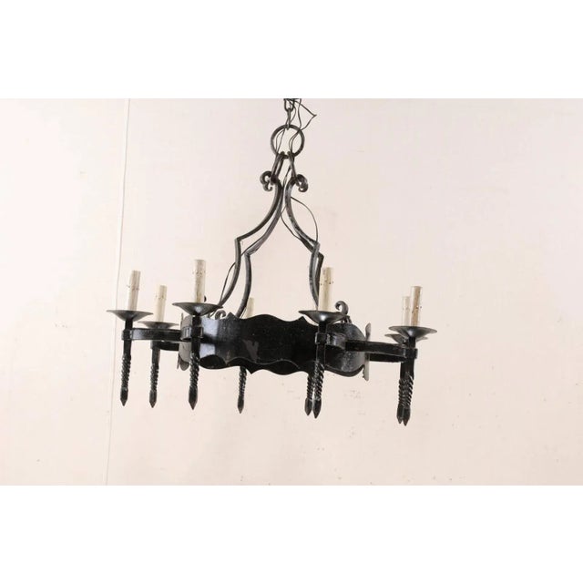 Mid 20th Century French Mid-20th Century Iron Ring Chandelier With Eight Torch-Shaped Lights For Sale - Image 5 of 10
