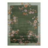 2020s Green Floral Contemporary Chinese Art Deco Rug 7'10" X 10'5" Handknotted Wool Carpet For Sale