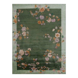 2020s Green Floral Contemporary Chinese Art Deco Rug 7'10" X 10'5" Handknotted Wool Carpet For Sale
