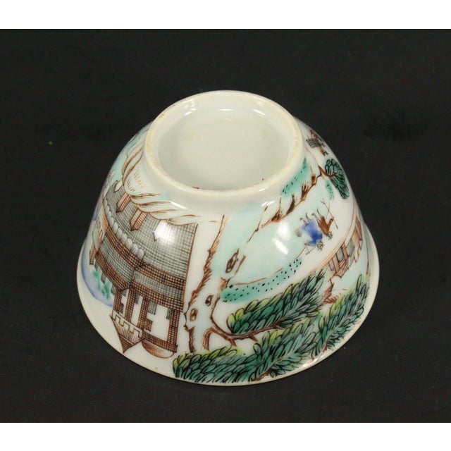 Fine Pair of Qianlong (1735-1796) Chinese Tea Cups Bowls W. Landscape Scenery For Sale - Image 14 of 18