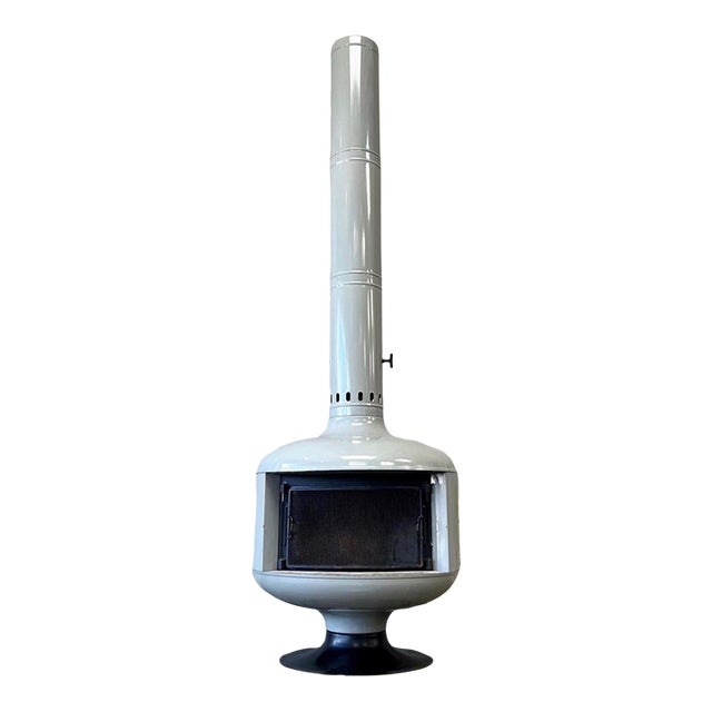 1960s MidCentury Malm Light Gray Fire Drum 2 Chimney With Screen