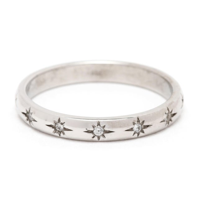 Early 21st Century Diamond Star Band Ring, 14k White Gold, Ring Size 5, Stackable For Sale - Image 5 of 6