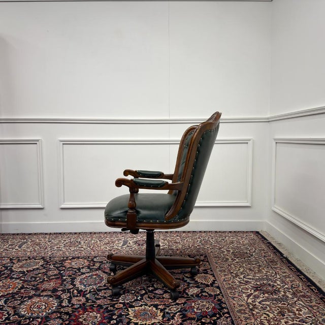 Chesterfield Office Chair in Green Leather For Sale - Image 3 of 10