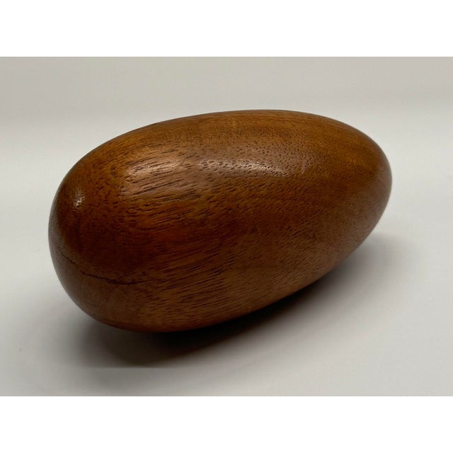 Brown 1970s Mid-Century Modern Oak Egg Sculpture on Wooden Base For Sale - Image 8 of 8