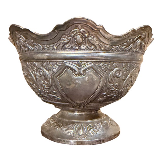 Vintage Japanese Ornate Silver-Plated Pedestal Bowl With Scalloped Rim For Sale