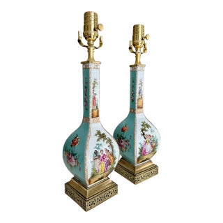 Pair 19th Century Helena Wolfsohn Dresden Porcelain Lamps For Sale