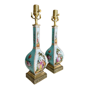 Pair 19th Century Helena Wolfsohn Dresden Porcelain Lamps