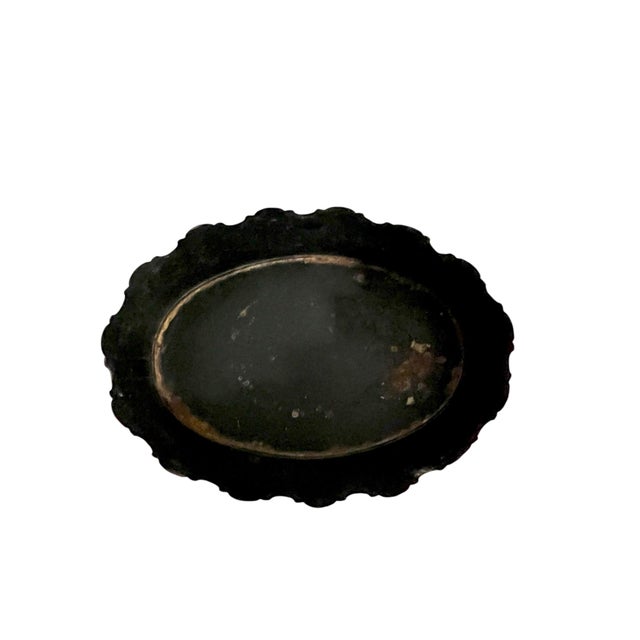 Black Maison Lancel Vintage French Black Tole Cachepot With Hand-Painted Fruit and Gilt Scalloped Rim Lion Head Ring Handles For Sale - Image 8 of 17