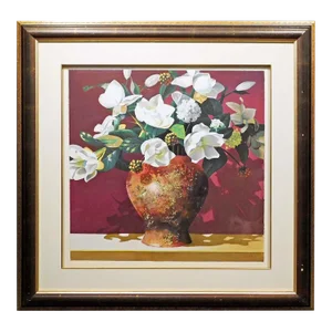 James Jensen Magnolia Custom Framed Embellished Serigraph on Paper Hand Signed