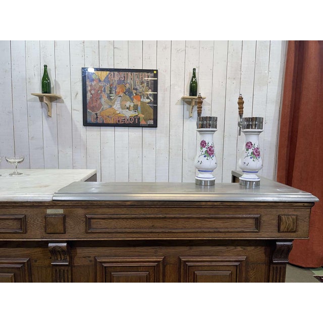 Bar Counter in Oak with Zinc and White Marble For Sale - Image 12 of 18