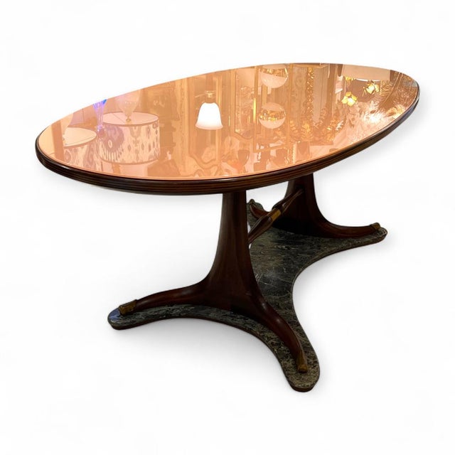 Oval Dining Table with Pink Glass Top by Vittorio Dassi for Dassi Mobili Moderni, 1950s For Sale - Image 6 of 10