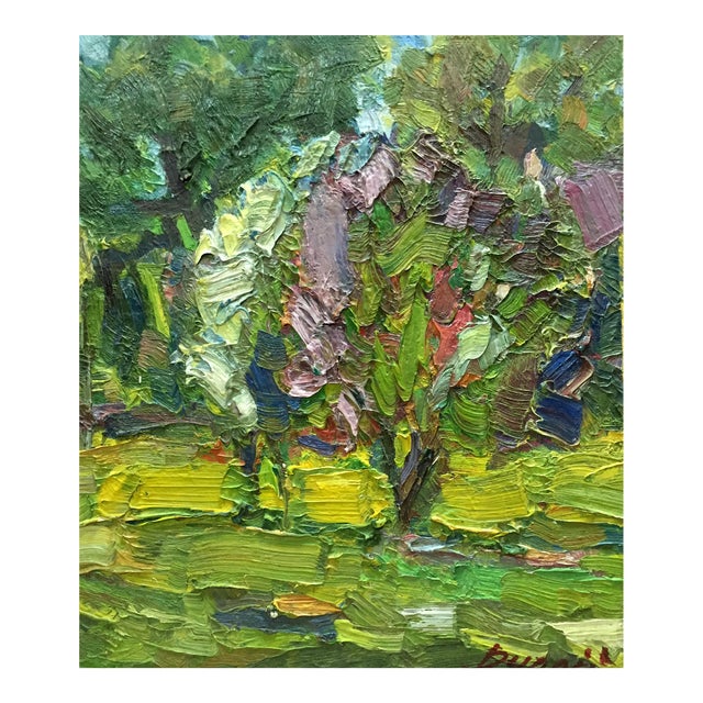 1980s Abstract Oil Painting Green Garden Dupliy Sergey Alexandrov For Sale