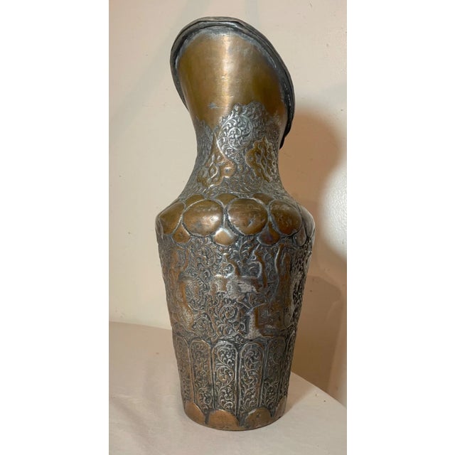 19th Century Large Antique 1800s Tooled Copper Middle Eastern Water Pitcher Metalware Pot Jug For Sale - Image 5 of 17