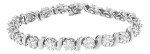 14K White Gold 5 1/4 cttw Diamond S-Link Floral Cluster Tennis Bracelet (I-J Clarity, SI2-I1 Color) - Size 7"
