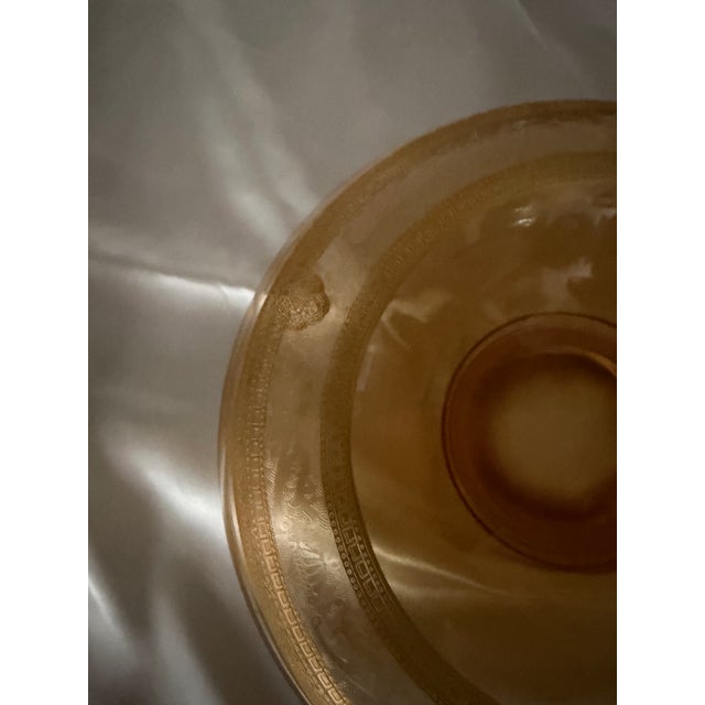 Vintage Amber Glass Serving Bowl With Intricate Gold Gilt Decoration For Sale In Los Angeles - Image 6 of 6