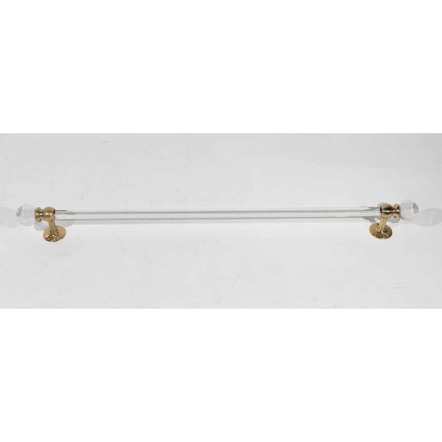 Transparent Traditional Large Glass Towel Bar With Brass Brackets For Sale - Image 8 of 8