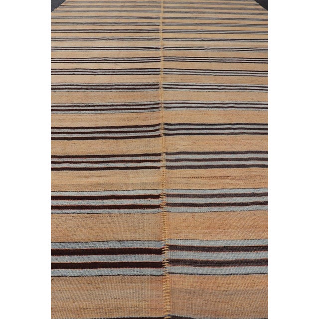 Cream Turkish Vintage Kilim Striped Rug in Brown, Blue & Cream 5'3 X 12'4 For Sale - Image 8 of 11