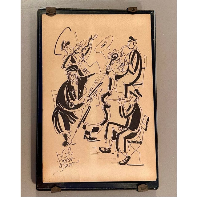 1950s Yossi Stern Pen Drawing – Four-Piece Band, Framed For Sale - Image 5 of 9