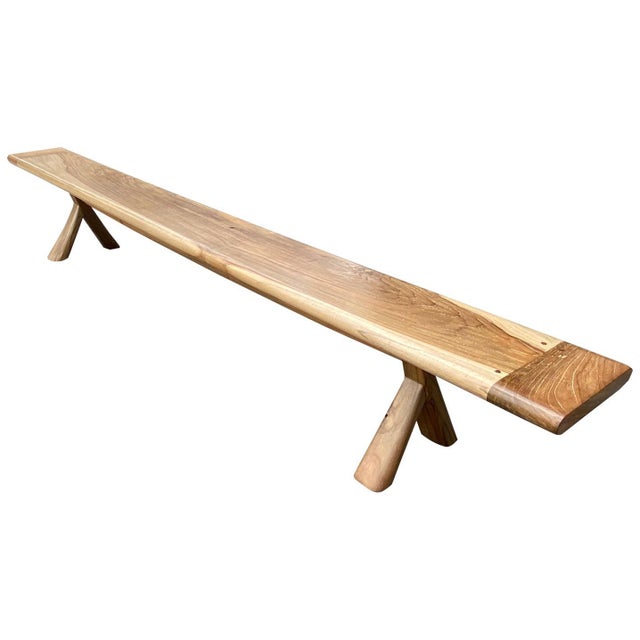 Wood Andrianna Shamaris Mid Century Couture Long Teak Wood Bench For Sale - Image 7 of 18